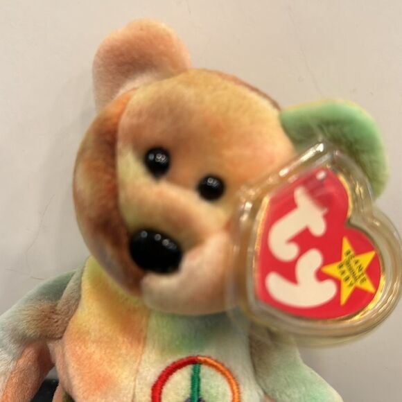 Ty Beanie Baby Peace Bear 1996 Tie Dye Original 4053 OLD Style Tag Rare - Picture 2 of 9